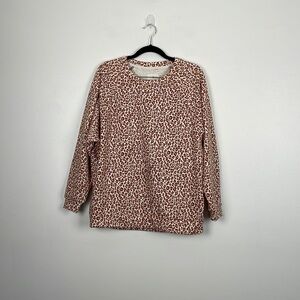 Lou & Grey leopard print terry long sleeve drawstring waist sort set Size XSmall